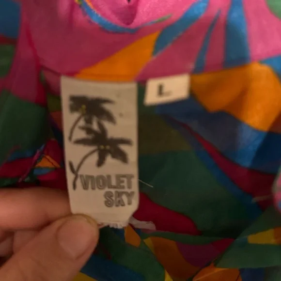 Violet Sky Vintage 80s 90s‎ super bright tropical floral blouse. Size L. NWT - Picture 7 of 12